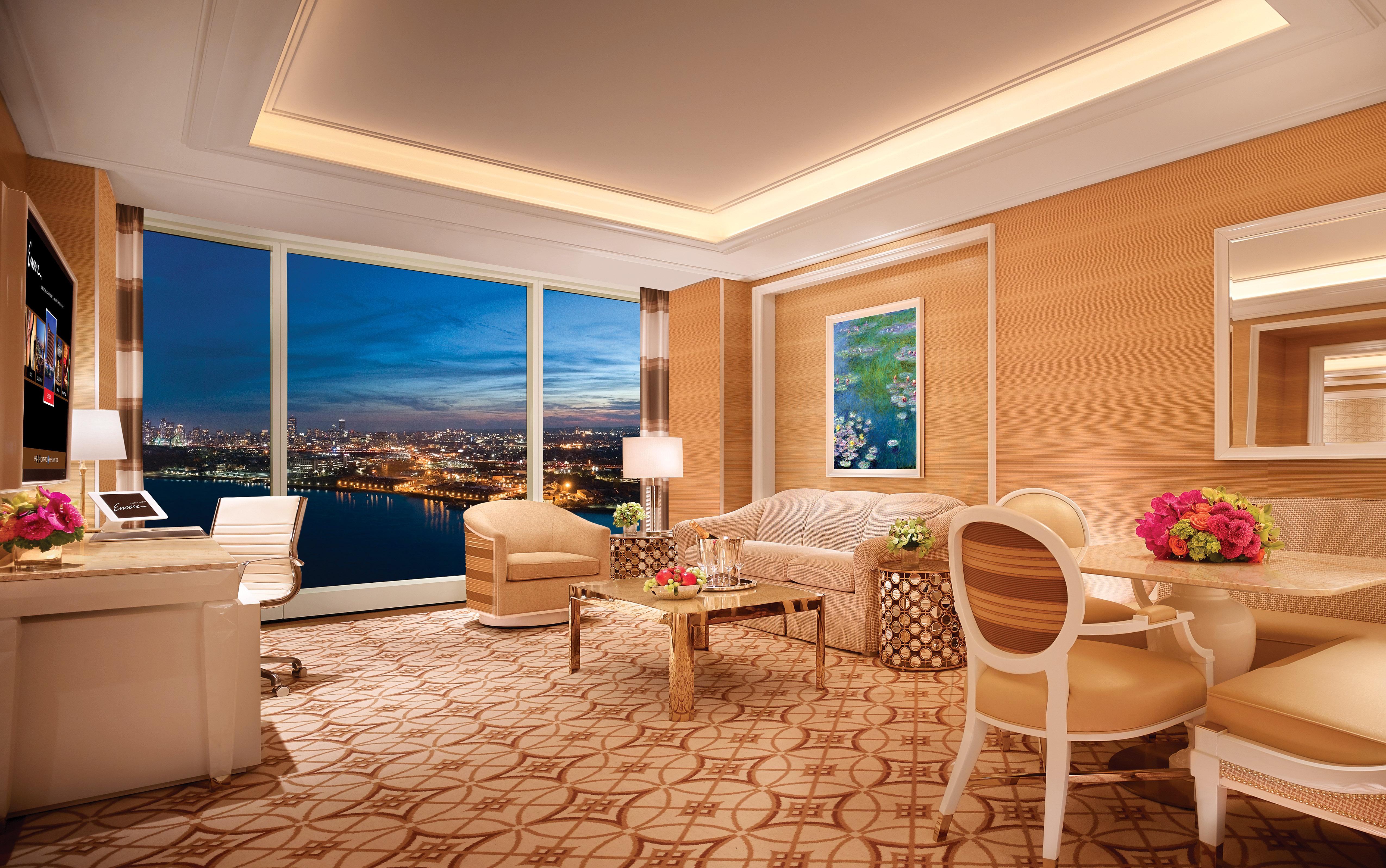 Encore Boston Harbor Everett Exteriör bild The living room of a three-bedroom suite